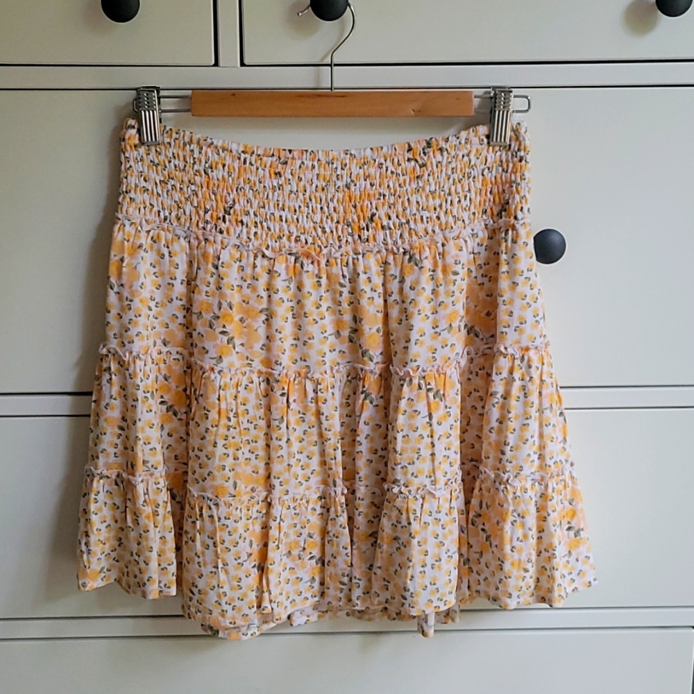 American Eagle Smocked Yellow Floral Skirt